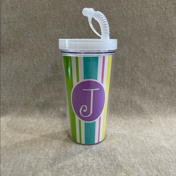 Other - J "J" Initial Durable Plastic Tumbler Drink Cup with Straw
Easy Open / Close Lid